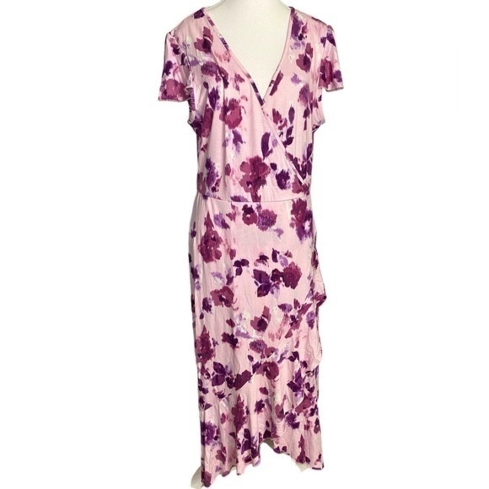 Juicy Couture Pink Floral Print Faux Wrap Midi Dress